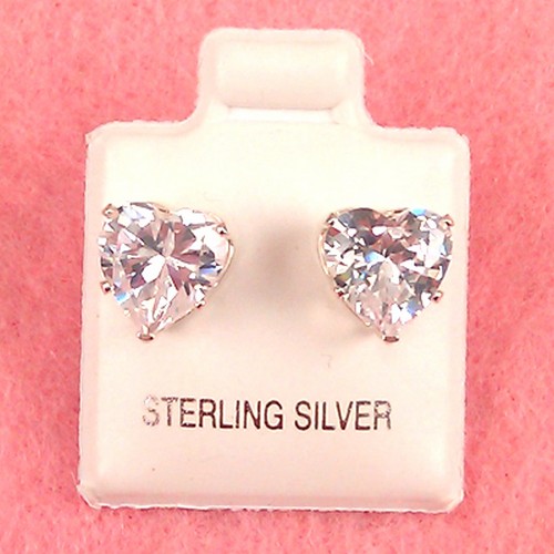 【出回り少】 RILY Original HeartEarring Silver Sterling Silver - 8mm Heart Clear CZ Stud Earrings (SE338) | eBay