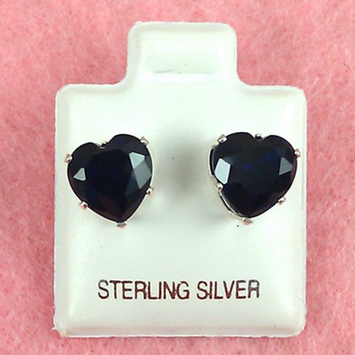 Sterling Silver - 8mm Heart Black CZ Stud Earrings (SE347